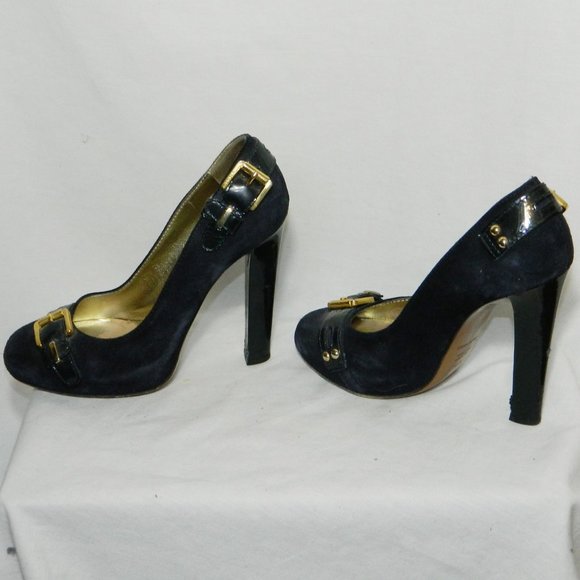DSQUARED Black Suede Patent Buckle Pumps Sz 38.5 - Picture 4 of 6